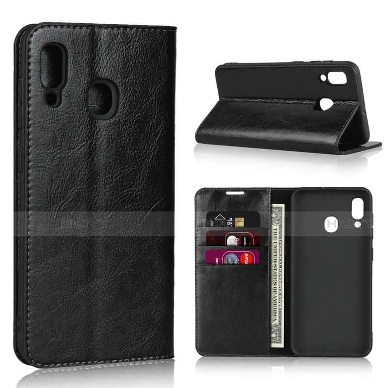 Coque Portefeuille Livre Cuir Etui Clapet L01 pour Samsung Galaxy A30 Noir Plus