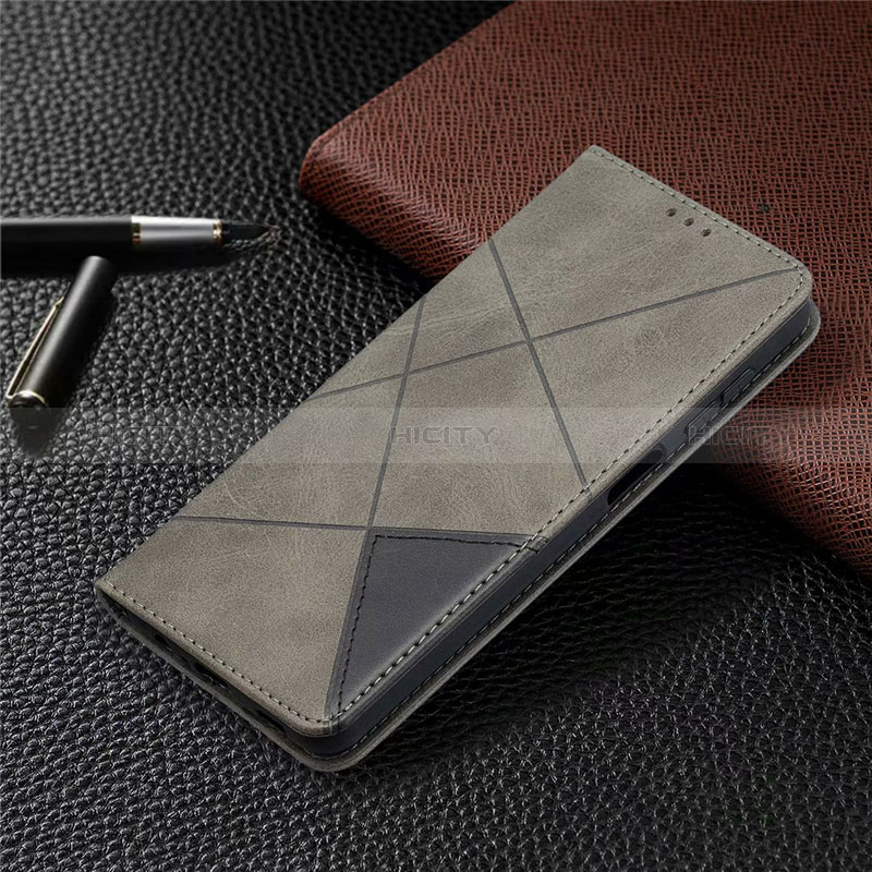 Coque Portefeuille Livre Cuir Etui Clapet L01 pour Samsung Galaxy F12 Gris Plus