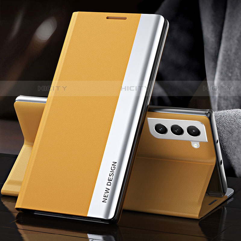 Coque Portefeuille Livre Cuir Etui Clapet L01 pour Samsung Galaxy S21 FE 5G Jaune Plus