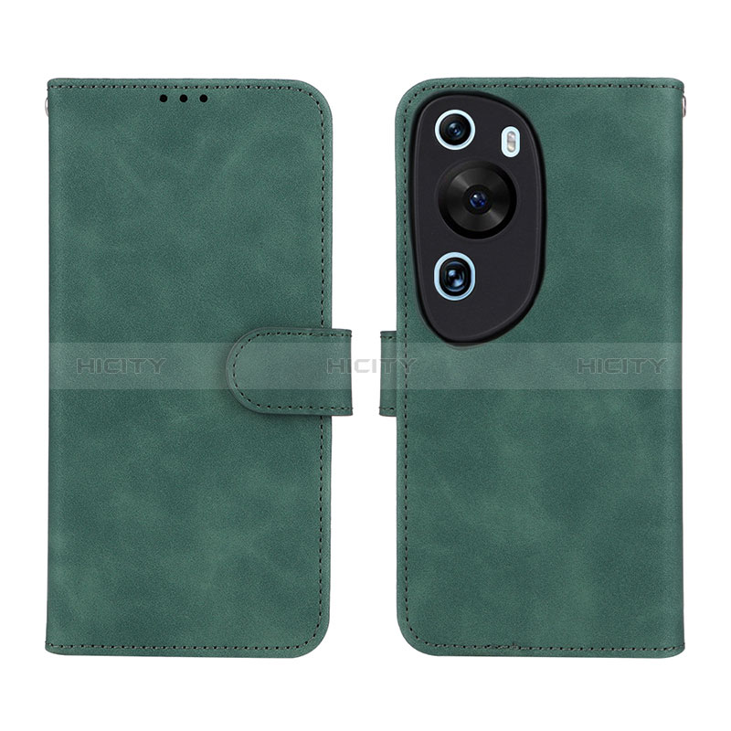 Coque Portefeuille Livre Cuir Etui Clapet L01Z pour Huawei P60 Art Vert Plus