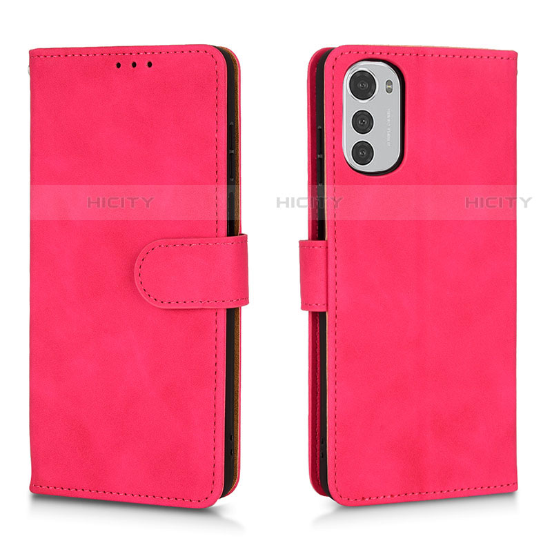 Coque Portefeuille Livre Cuir Etui Clapet L01Z pour Motorola Moto E32 Rose Rouge Plus
