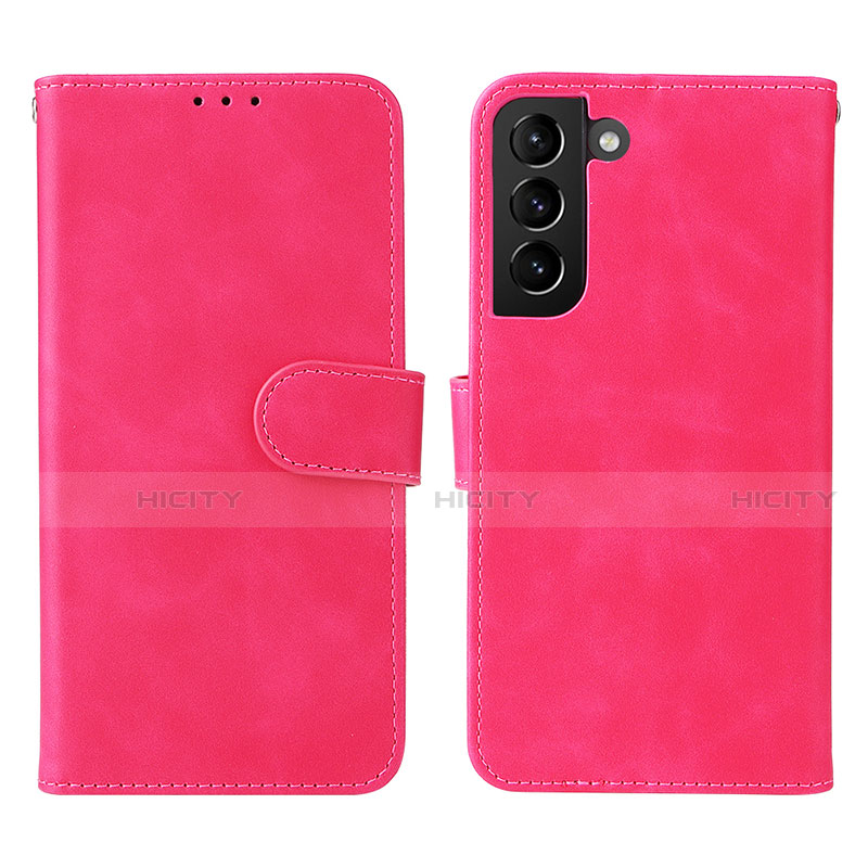 Coque Portefeuille Livre Cuir Etui Clapet L01Z pour Samsung Galaxy S21 5G Rose Rouge Plus