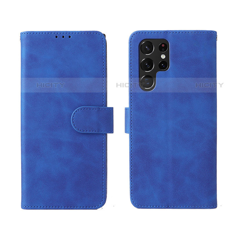 Coque Portefeuille Livre Cuir Etui Clapet L01Z pour Samsung Galaxy S22 Ultra 5G Bleu Plus