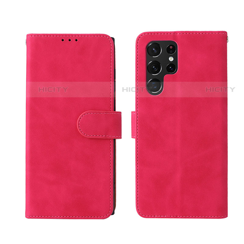 Coque Portefeuille Livre Cuir Etui Clapet L01Z pour Samsung Galaxy S22 Ultra 5G Rose Rouge Plus