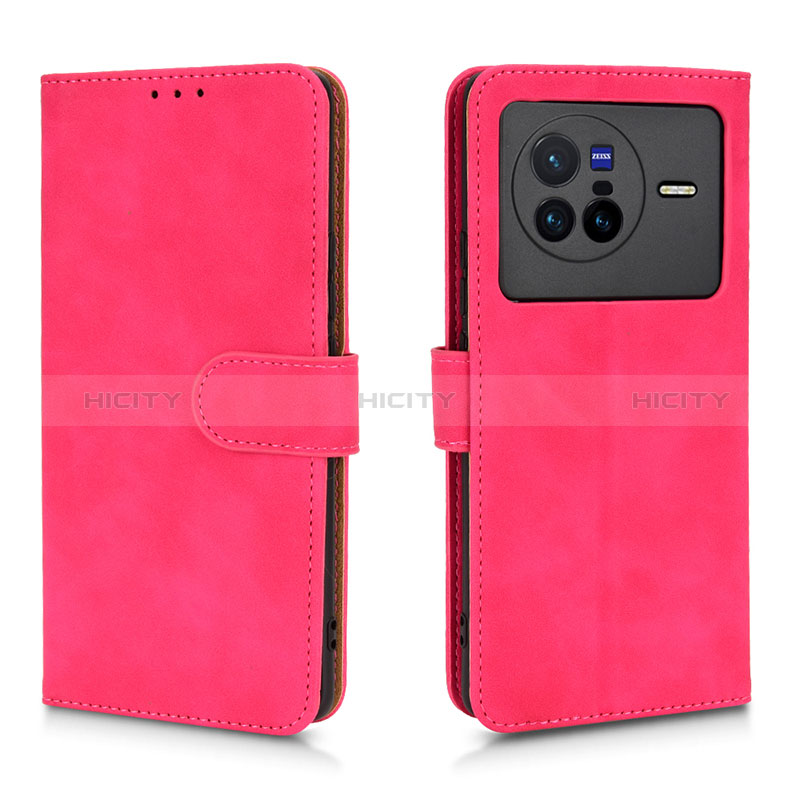 Coque Portefeuille Livre Cuir Etui Clapet L01Z pour Vivo X80 5G Rose Rouge Plus