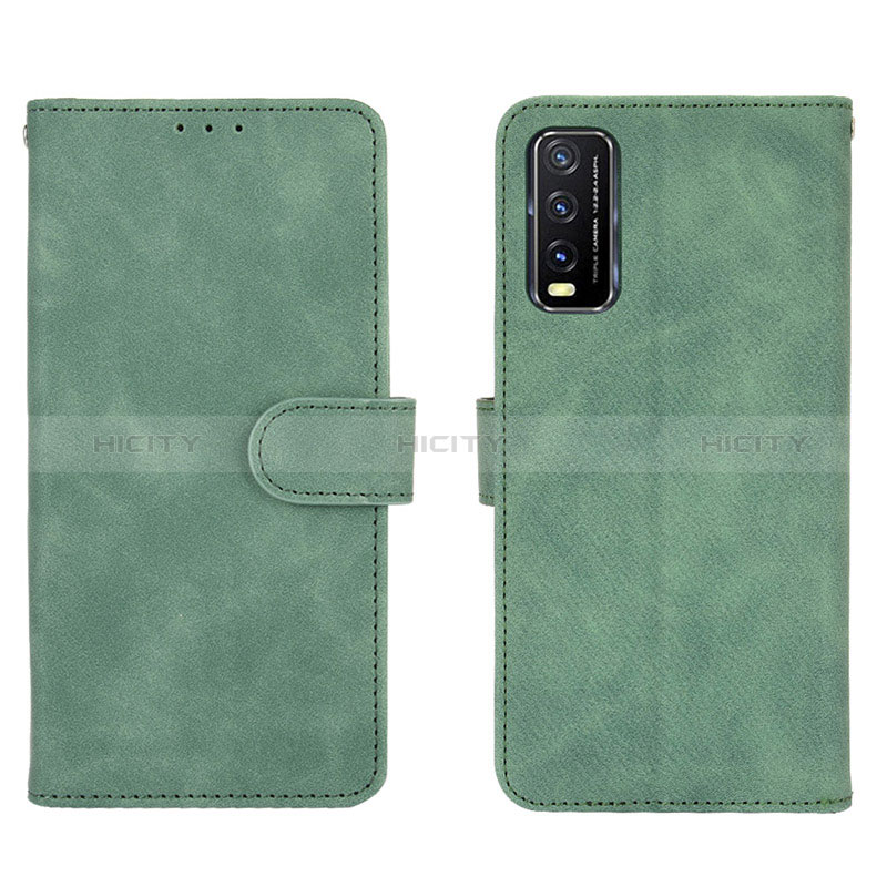 Coque Portefeuille Livre Cuir Etui Clapet L01Z pour Vivo Y20 Vert Plus