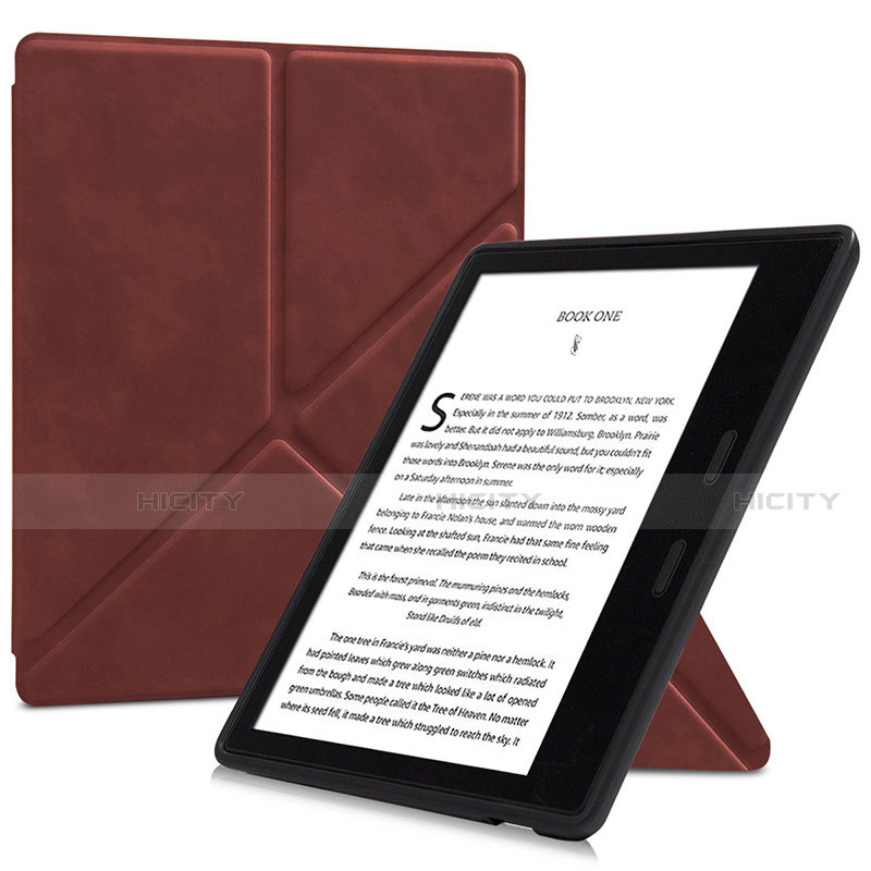 Coque Portefeuille Livre Cuir Etui Clapet L02 pour Amazon Kindle Oasis 7 inch Marron Plus