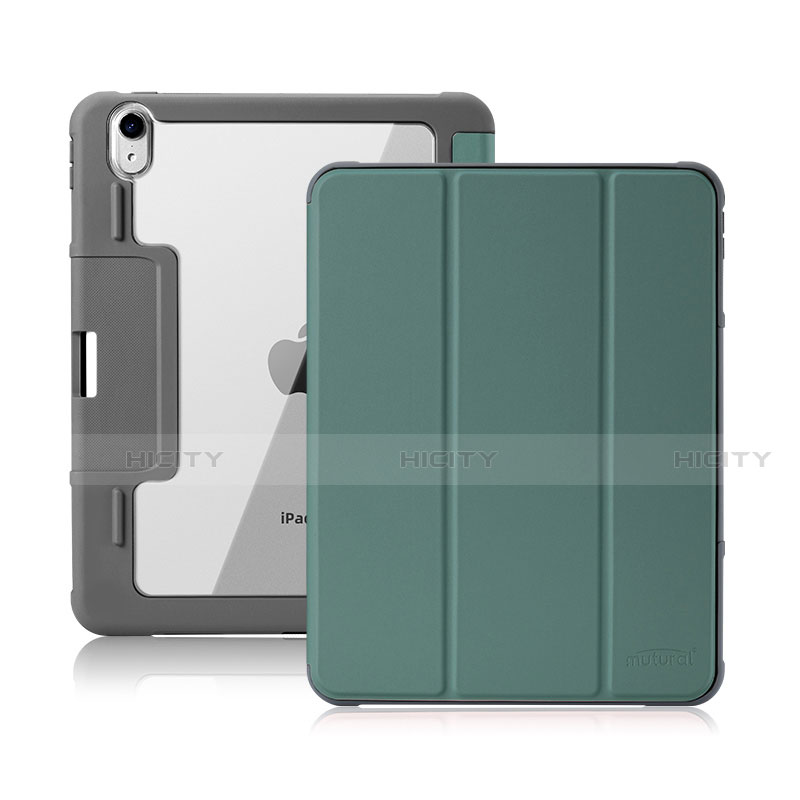 Coque Portefeuille Livre Cuir Etui Clapet L02 pour Apple iPad Air 5 10.9 (2022) Vert Nuit Plus