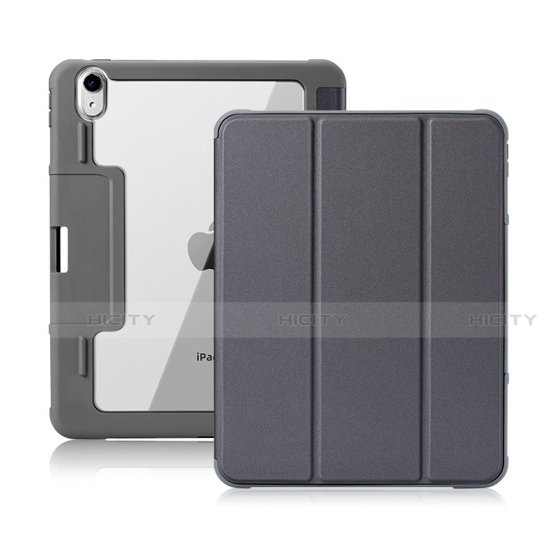 Coque Portefeuille Livre Cuir Etui Clapet L02 pour Apple New iPad Air 10.9 (2020) Gris Plus