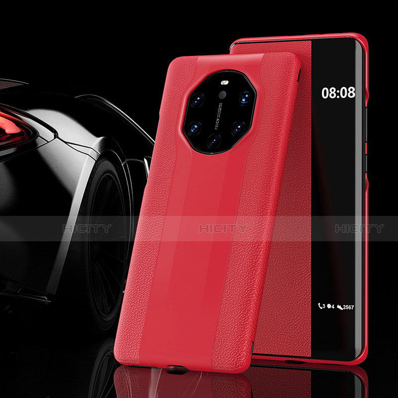 Coque Portefeuille Livre Cuir Etui Clapet L02 pour Huawei Mate 40 RS Rouge Plus