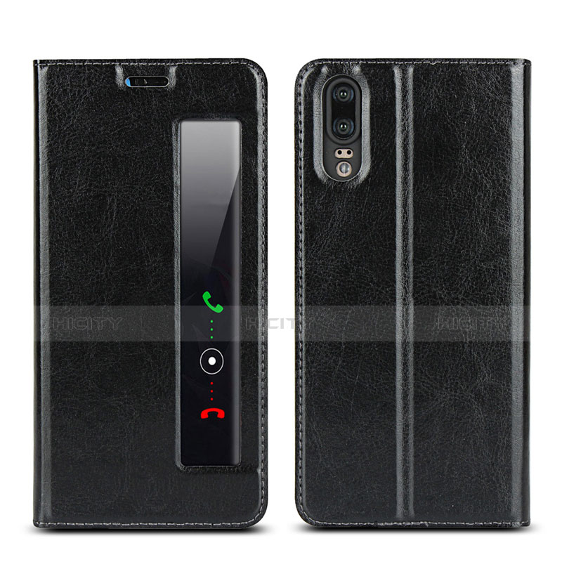 Coque Portefeuille Livre Cuir Etui Clapet L02 pour Huawei P20 Noir Plus