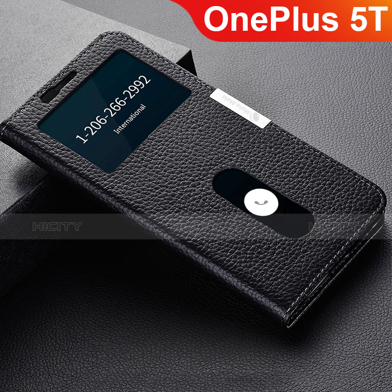 Coque Portefeuille Livre Cuir Etui Clapet L02 pour OnePlus 5T A5010 Noir Plus