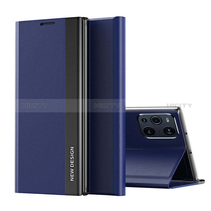 Coque Portefeuille Livre Cuir Etui Clapet L02 pour Oppo Find X3 5G Bleu Plus