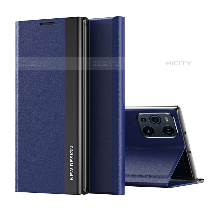 Coque Portefeuille Livre Cuir Etui Clapet L02 pour Oppo Find X3 Pro 5G Bleu Plus