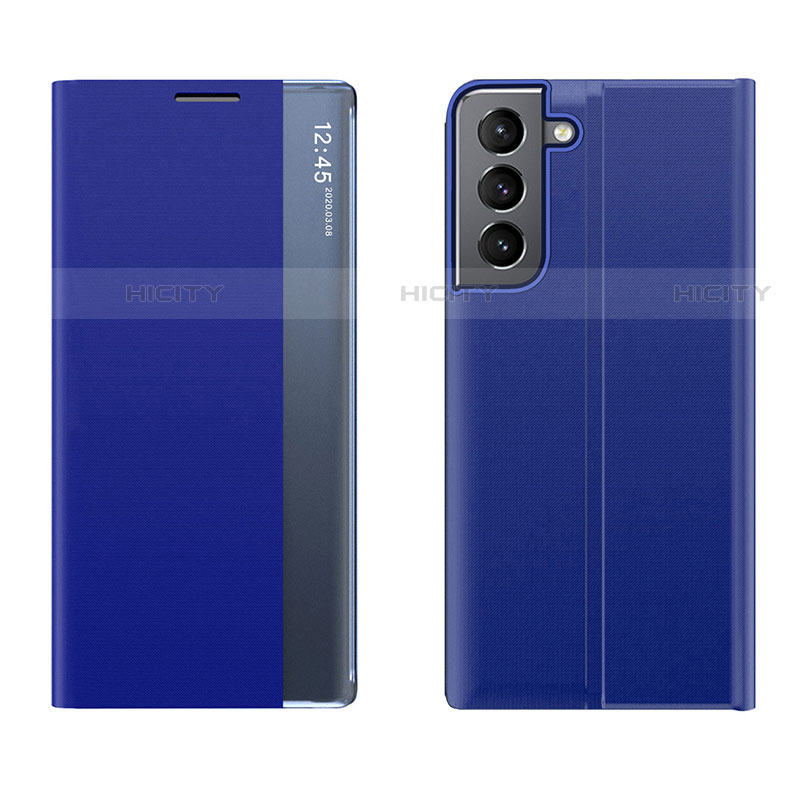Coque Portefeuille Livre Cuir Etui Clapet L02 pour Samsung Galaxy S21 FE 5G Bleu Plus