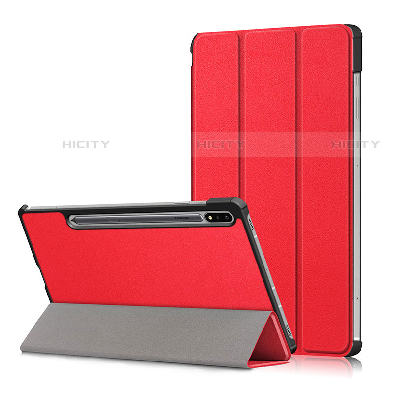 Coque Portefeuille Livre Cuir Etui Clapet L02 pour Samsung Galaxy Tab S7 4G 11 SM-T875 Rouge Plus