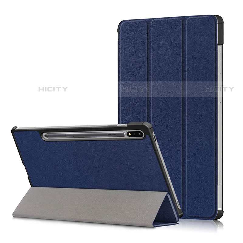 Coque Portefeuille Livre Cuir Etui Clapet L02 pour Samsung Galaxy Tab S7 Plus 5G 12.4 SM-T976 Bleu Plus