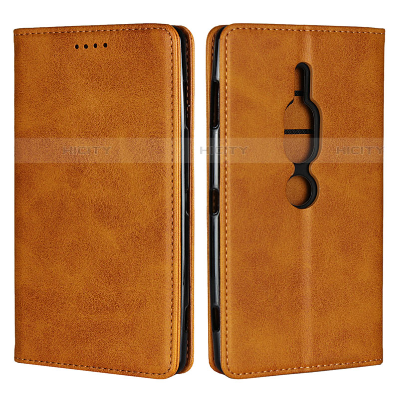Coque Portefeuille Livre Cuir Etui Clapet L02 pour Sony Xperia XZ2 Premium Orange Plus
