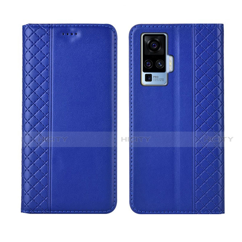 Coque Portefeuille Livre Cuir Etui Clapet L02 pour Vivo X50 Pro 5G Bleu Plus