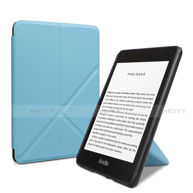 Coque Portefeuille Livre Cuir Etui Clapet L03 pour Amazon Kindle 6 inch Bleu Ciel Plus