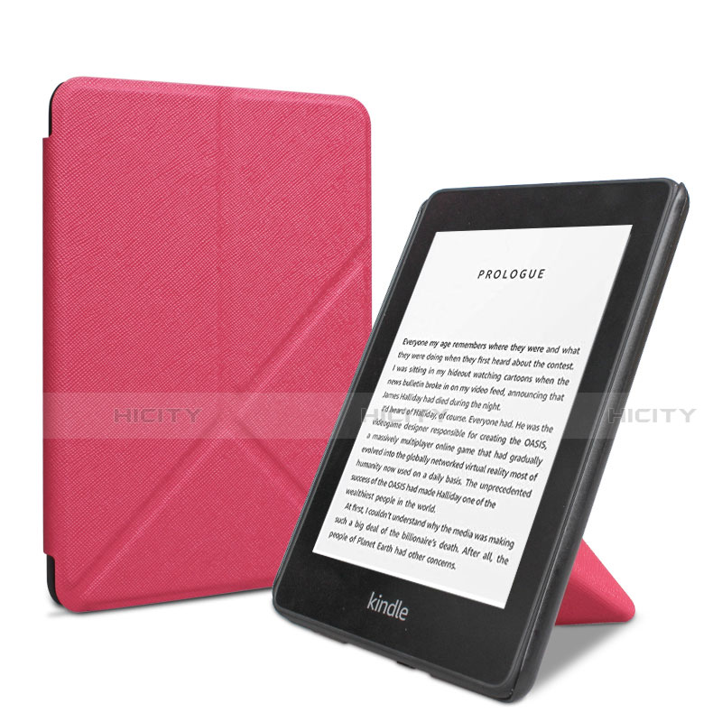 Coque Portefeuille Livre Cuir Etui Clapet L03 pour Amazon Kindle 6 inch Rose Rouge Plus