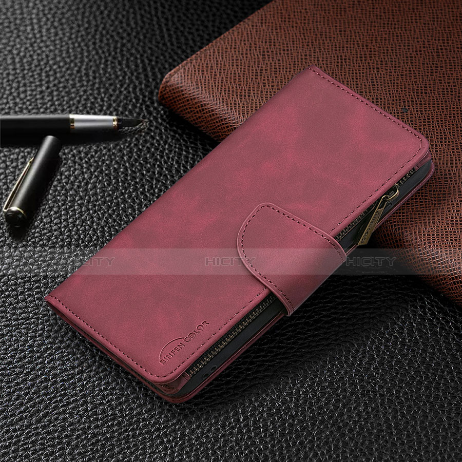 Coque Portefeuille Livre Cuir Etui Clapet L03 pour Apple iPhone 13 Pro Max Vin Rouge Plus