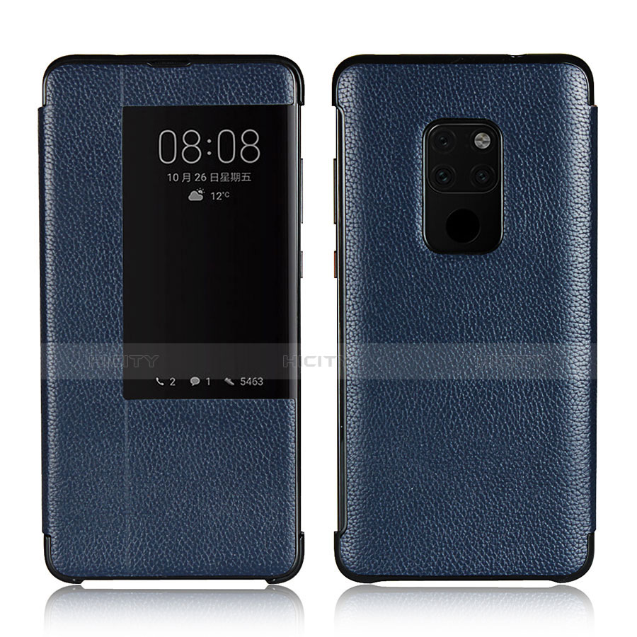Coque Portefeuille Livre Cuir Etui Clapet L03 pour Huawei Mate 20 Bleu Plus