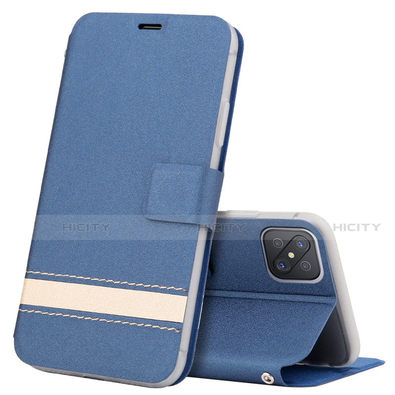 Coque Portefeuille Livre Cuir Etui Clapet L03 pour Oppo A92s 5G Bleu Plus