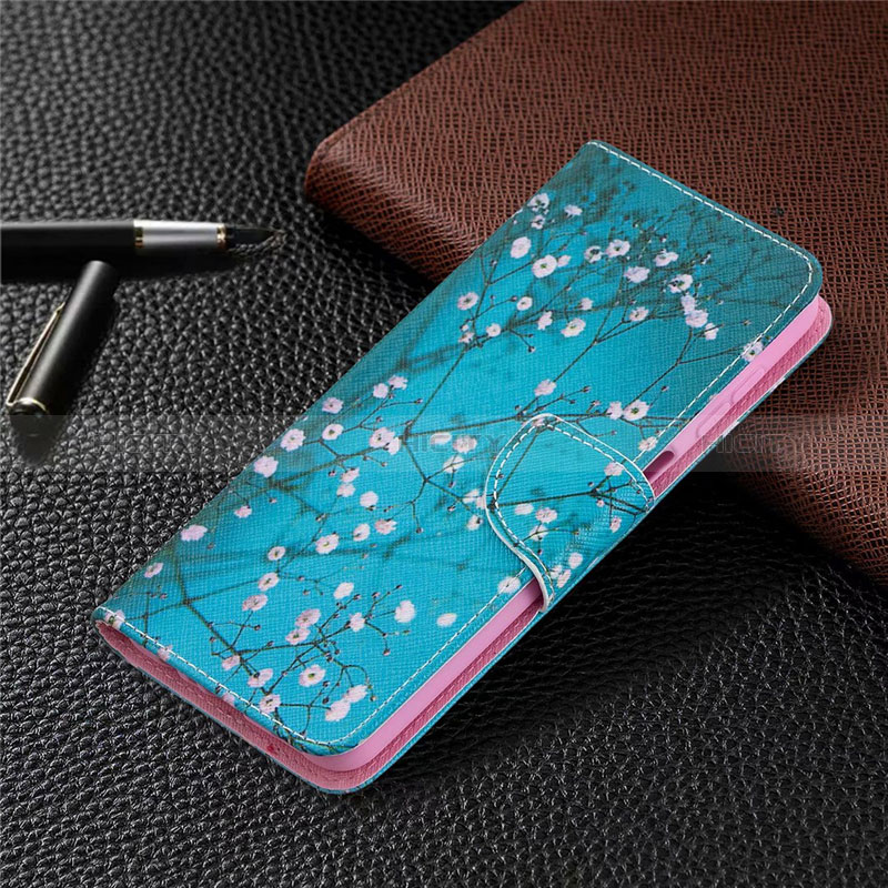 Coque Portefeuille Livre Cuir Etui Clapet L03 pour Samsung Galaxy F12 Bleu Ciel Plus