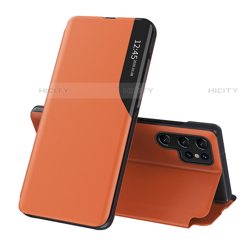 Coque Portefeuille Livre Cuir Etui Clapet L03 pour Samsung Galaxy S23 Ultra 5G Orange Plus
