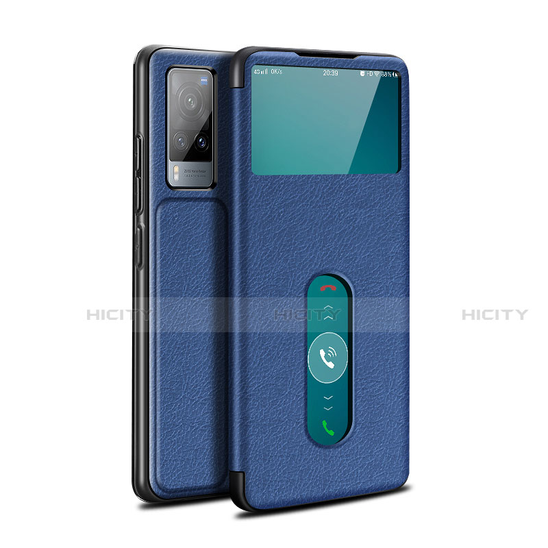 Coque Portefeuille Livre Cuir Etui Clapet L03 pour Vivo X60 5G Bleu Plus