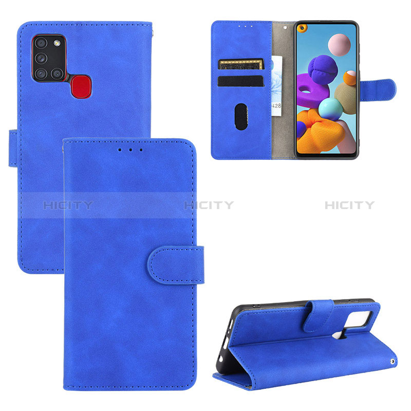 Coque Portefeuille Livre Cuir Etui Clapet L03Z pour Samsung Galaxy A21s Bleu Plus