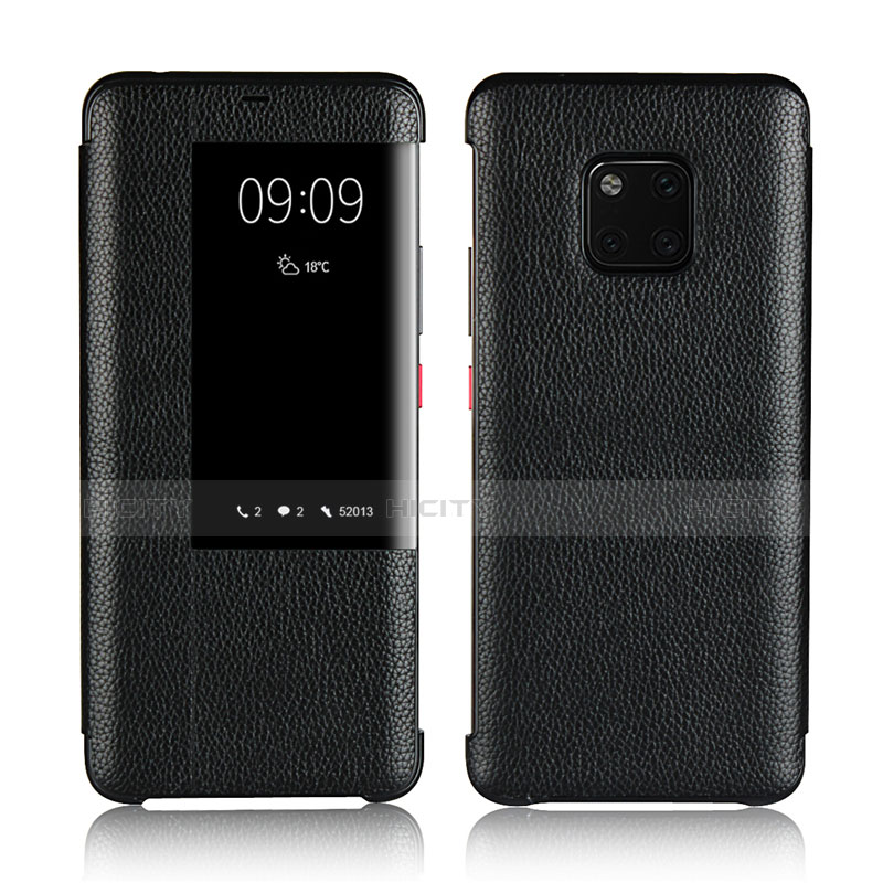 Coque Portefeuille Livre Cuir Etui Clapet L04 pour Huawei Mate 20 Pro Noir Plus