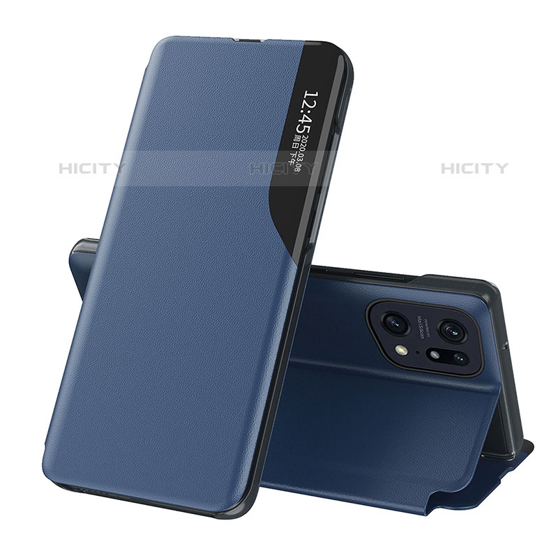 Coque Portefeuille Livre Cuir Etui Clapet L04 pour Oppo Find X5 Pro 5G Bleu Plus