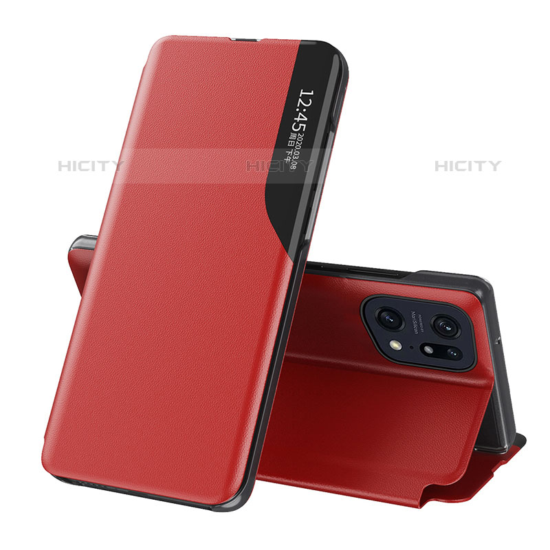 Coque Portefeuille Livre Cuir Etui Clapet L04 pour Oppo Find X5 Pro 5G Rouge Plus