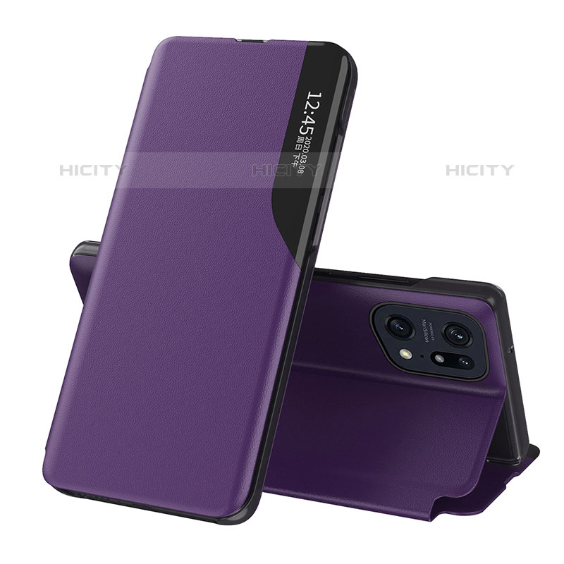 Coque Portefeuille Livre Cuir Etui Clapet L04 pour Oppo Find X5 Pro 5G Violet Plus