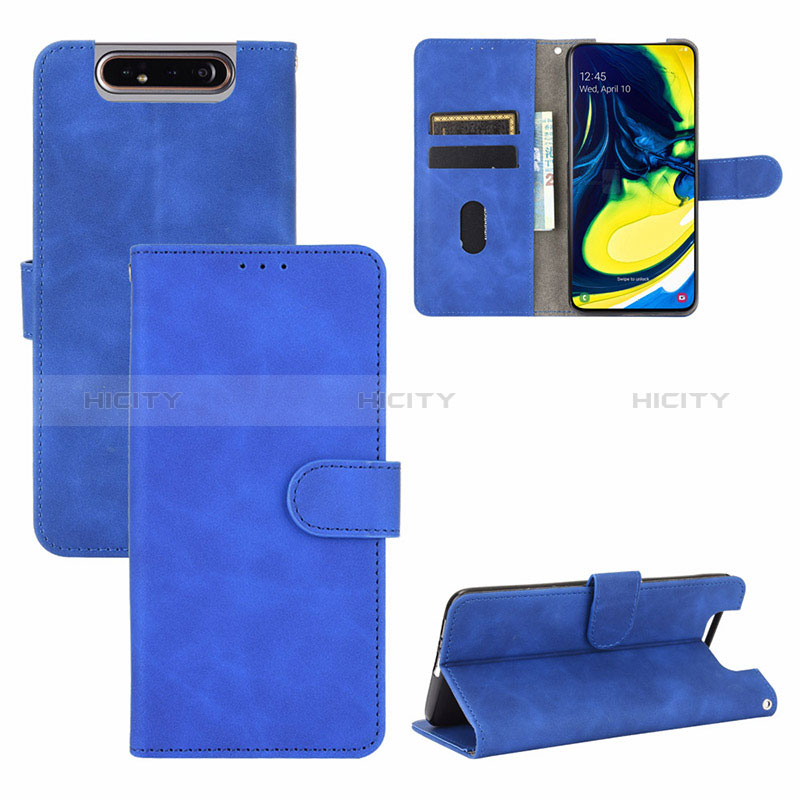 Coque Portefeuille Livre Cuir Etui Clapet L04Z pour Samsung Galaxy A80 Bleu Plus