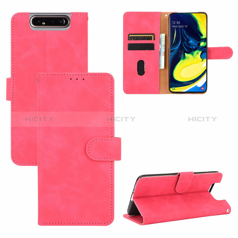 Coque Portefeuille Livre Cuir Etui Clapet L04Z pour Samsung Galaxy A80 Rose Rouge Plus