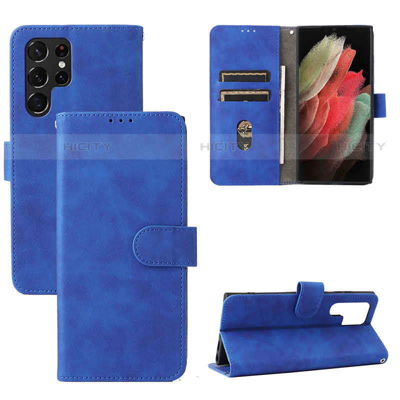 Coque Portefeuille Livre Cuir Etui Clapet L04Z pour Samsung Galaxy S21 Ultra 5G Bleu Plus