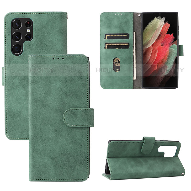 Coque Portefeuille Livre Cuir Etui Clapet L04Z pour Samsung Galaxy S21 Ultra 5G Vert Plus