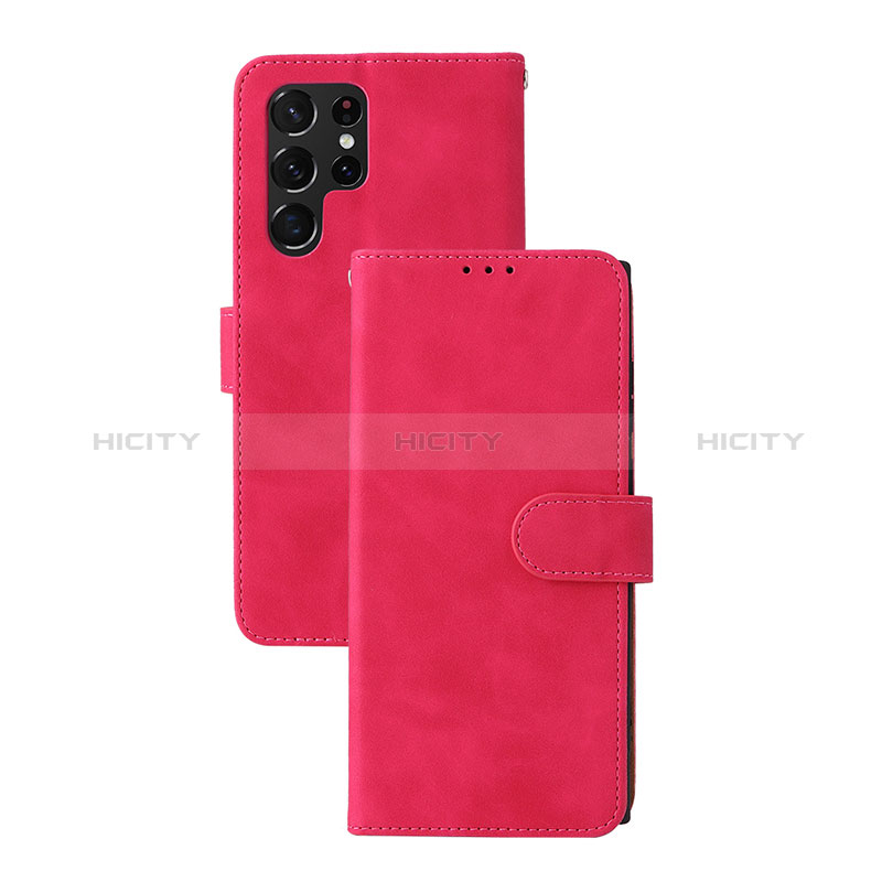 Coque Portefeuille Livre Cuir Etui Clapet L04Z pour Samsung Galaxy S24 Ultra 5G Rose Rouge Plus