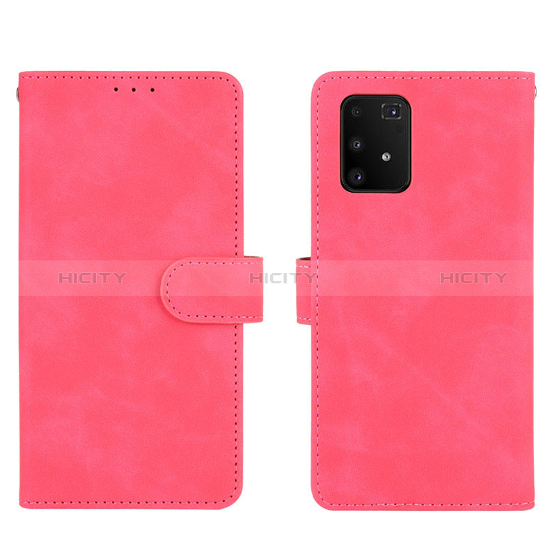 Coque Portefeuille Livre Cuir Etui Clapet L05Z pour Samsung Galaxy A91 Rose Rouge Plus
