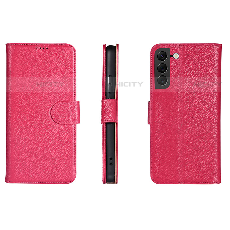 Coque Portefeuille Livre Cuir Etui Clapet L06 pour Samsung Galaxy S21 5G Rose Rouge Plus