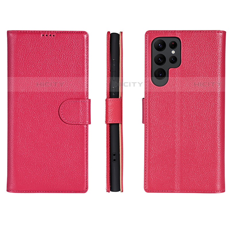 Coque Portefeuille Livre Cuir Etui Clapet L06 pour Samsung Galaxy S21 Ultra 5G Rose Rouge Plus