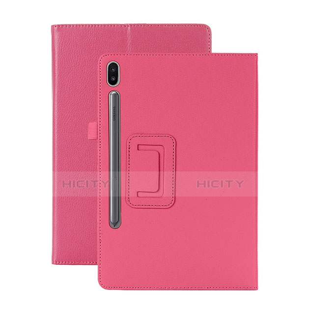 Coque Portefeuille Livre Cuir Etui Clapet L06 pour Samsung Galaxy Tab S6 10.5 SM-T860 Rose Rouge Plus