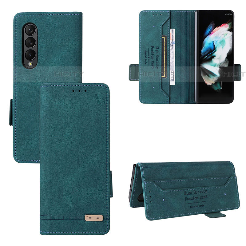 Coque Portefeuille Livre Cuir Etui Clapet L08Z pour Samsung Galaxy Z Fold4 5G Vert Plus