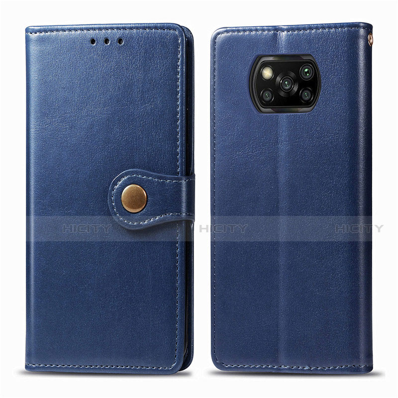 Coque Portefeuille Livre Cuir Etui Clapet L10 pour Xiaomi Poco X3 NFC Bleu Plus