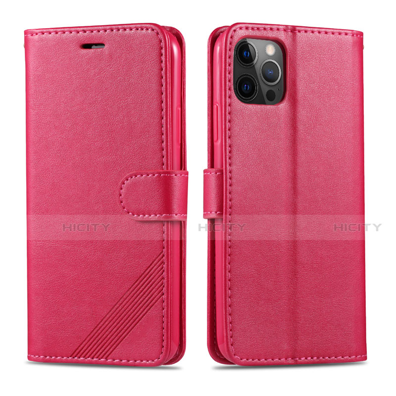 Coque Portefeuille Livre Cuir Etui Clapet L11 pour Apple iPhone 12 Pro Rose Rouge Plus