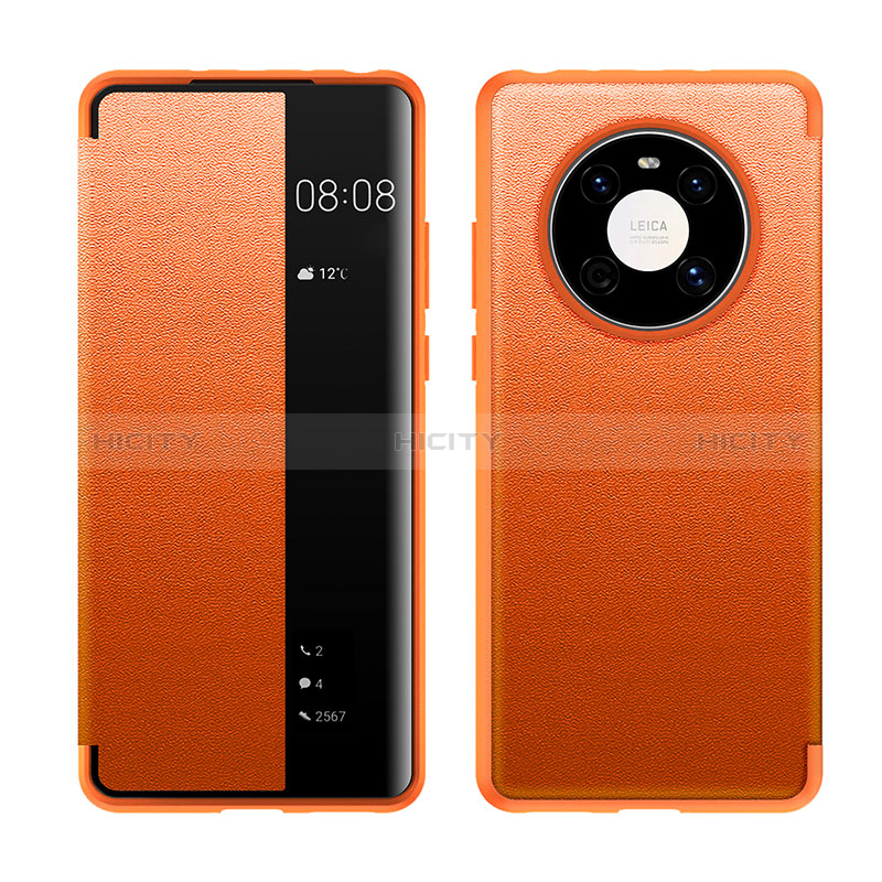 Coque Portefeuille Livre Cuir Etui Clapet LF1 pour Huawei Mate 40 Pro Orange Plus