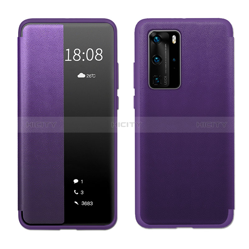 Coque Portefeuille Livre Cuir Etui Clapet LF1 pour Huawei P40 Pro Violet Plus